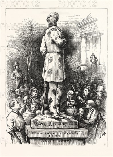 A PITY!, DEMOCRATIC NOMINATION 1880, POLITICS, POLITICAL, POLITIC, CAMPAIGN, PATRIOTIC, US, USA, AMERICA, UNITED STATES, AMERICAN, ENGRAVING 1880