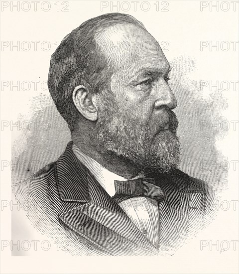 JAMES GARFIELD, PRESIDENT-ELECT UNITED STATES, US, USA, AMERICA, UNITED STATES, AMERICAN, ENGRAVING 1880