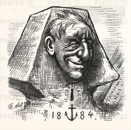 "WELL, I SHOULD SMILE." BUT HANCOCK, 1824 - 1886, NOMINEE FOR PRESIDENT,  IS NOT TILDEN, 1814 - 1886, GOVERNOR OF NEW YORK, POLITICS, POLITICAL, POLITIC, CAMPAIGN, PATRIOTIC, US, USA, AMERICA, UNITED STATES, AMERICAN, ENGRAVING 1880