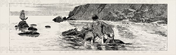 A TALE OF THE SEA: DISCRETION IS THE BETTER PART OF VALOUR, WHICH THE TWINS, UNABLE TO SWIM, SHOULD HAVE REMEMBERED, 1890 engraving