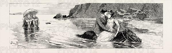 A TALE OF THE SEA: A BIRD IN THE HAND IS WORTH TWO IN THE BUSH AND ACCORDINGLY THE LADY IS FIRST LANDED, 1890 engraving