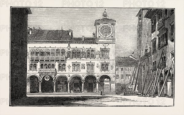 THE EARTHQUAKE IN ITALY: BELLUNO, THE TOWN HALL AND THE BISHOP'S PALACE, 1890 engraving