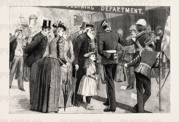 THE MILITARY EXHIBITION REVISITED: INTERESTED SPECTATORS, THREE GENERATIONS OF SOLDIERS, 1890 engraving