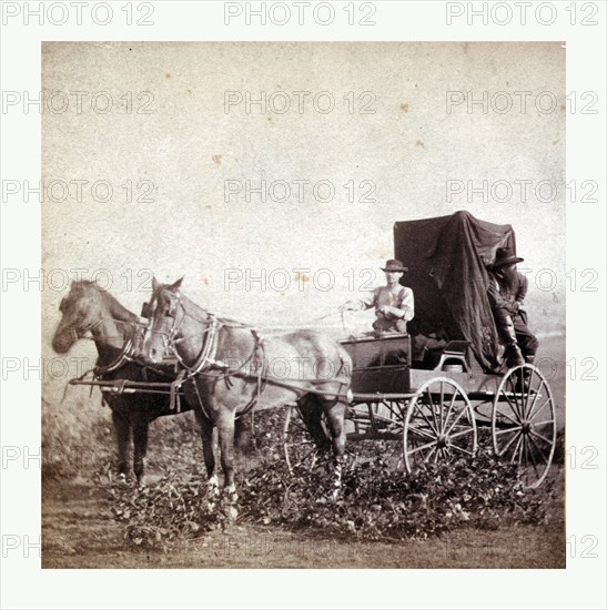 William Gardner in front and Alex Gardner in the back 309 miles west of St. Louis, Missouri, US, USA, America, 1867. Photo, albumen print, By Alexander Gardner, 1821 1882, Scottish photographer who emigrated to the United States in 1856.