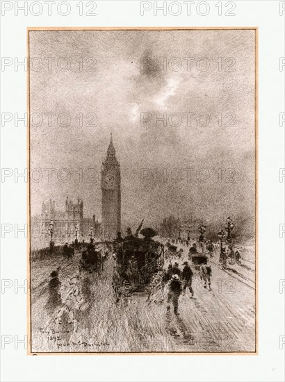 Felix-Hilaire Buhot, The Victoria Clock Tower London, French, 1847 - 1898, 1892, lithograph