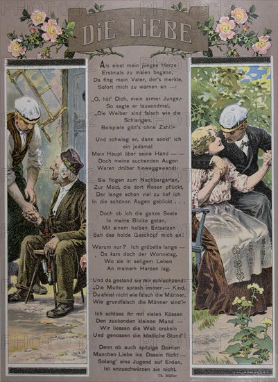 Affection by Josef Mukarovsky, 1851-1921, Czech. man, men, woman, smoking, food and drink, in the garden, liszt gourmet archive