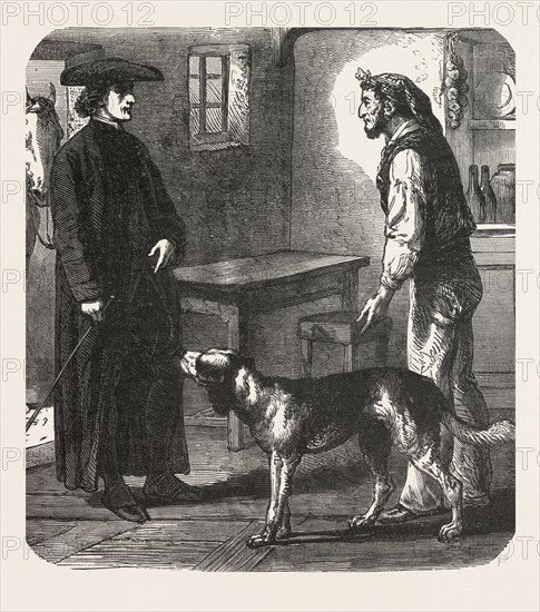 The count of monte christo alexandre Dumas, 1844, historical novel, adventure fiction, romance novel, fiction, 19th century, priest, man, dog, interior