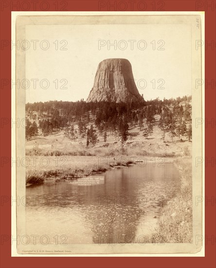 Devil's Tower. With water scene from east side, 1200 high, 800 diameter. Description furnished free, John C. H. Grabill was an american photographer. In 1886 he opened his first photographic studio