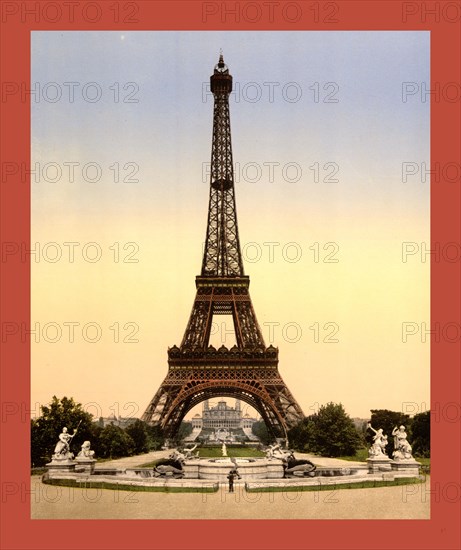 Eiffel Tower, full-view looking toward the Trocadero, Exposition Universal, 1900, Paris, France, between ca. 1890 and ca. 1900