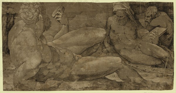 Three male figures, between 1500 and 1550, Beccafumi, Domenico, 1486-1551