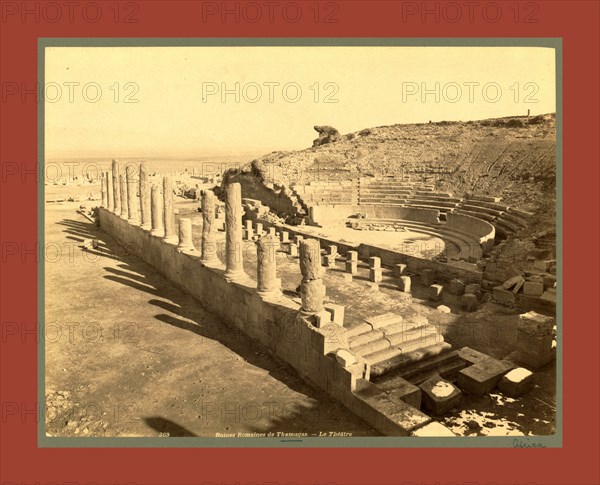 Thamugas Roman ruins, the theater, Algiers, Neurdein brothers 1860 1890, the Neurdein photographs of Algeria including Byzantine and Roman ruins in Tébessa and Thamugadi; mosques, shrines, public buildings, palaces, and street scenes in Mostaganem, Biskra, Algiers, Tlemcen, Constantine, Oran, and Sidi Bel AbbÃ¨s; and the cathedral at Carthage. Portraits of Algerian people include Berbers, Ouled NaÃ¯l women, and prisoners in Annaba. Tunisian views include mosques, buildings, and street scenes in Tunis.