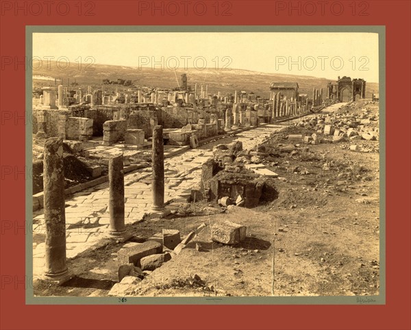 Roman ruins Thamugas, Algiers, Neurdein brothers 1860 1890, the Neurdein photographs of Algeria including Byzantine and Roman ruins in Tébessa and Thamugadi; mosques, shrines, public buildings, palaces, and street scenes in Mostaganem, Biskra, Algiers, Tlemcen, Constantine, Oran, and Sidi Bel AbbÃ¨s; and the cathedral at Carthage. Portraits of Algerian people include Berbers, Ouled NaÃ¯l women, and prisoners in Annaba. Tunisian views include mosques, buildings, and street scenes in Tunis.