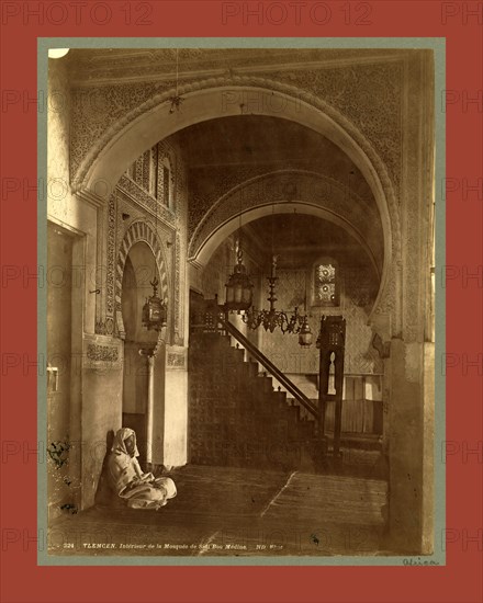 Tlemcen, Interior of the Mosque of Sidi Bou Medina, Algiers, Neurdein brothers 1860 1890, the Neurdein photographs of Algeria including Byzantine and Roman ruins in Tébessa and Thamugadi; mosques, shrines, public buildings, palaces, and street scenes in Mostaganem, Biskra, Algiers, Tlemcen, Constantine, Oran, and Sidi Bel AbbÃ¨s; and the cathedral at Carthage. Portraits of Algerian people include Berbers, Ouled NaÃ¯l women, and prisoners in Annaba. Tunisian views include mosques, buildings, and street scenes in Tunis.