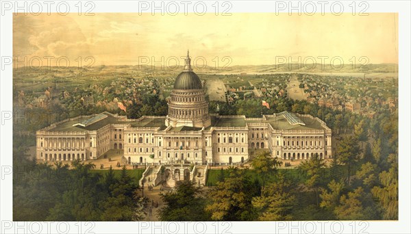 Panoramic view of Washington City from the new dome of the Capitol, looking east by Casimir Bohn, circa 1857, US, USA, America