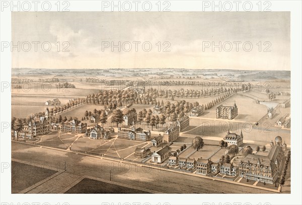 Princeton College, Princeton, N.J. designed by W.M. Radcliff, lith. by Thos. Hunter, circa 1875, US, USA, America