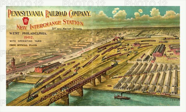 New interchange station, 31st and Market streets, West Philadelphia, 1902, with operating yard, from official plans, US, USA, America