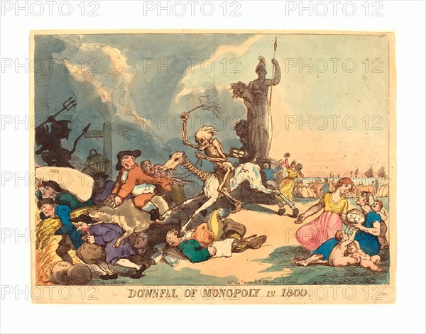 Thomas Rowlandson (British, 1756  1827 ), Downfall of Monopoly in 1800, published 1800, hand colored etching