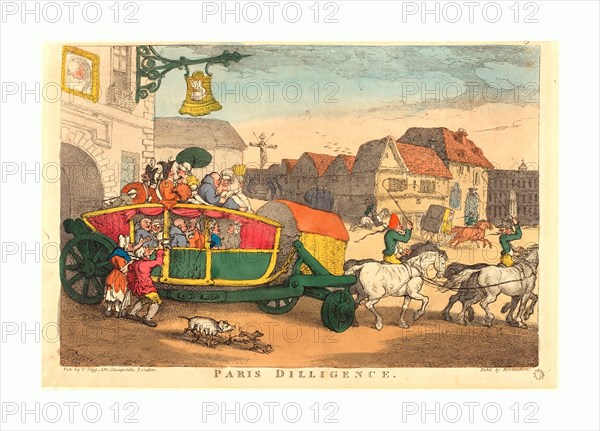 Thomas Rowlandson (British, 1756 - 1827 ), Paris Diligence, probably 1810, hand-colored etching, Rosenwald Collection