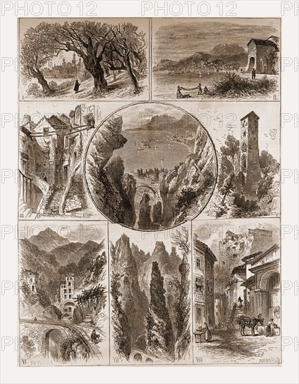 Views of Mentone, on the French Riviera, along the Franco-Italian, 1880, 19th century engraving