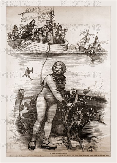 Democracy sunk 1860, 19th century engraving, USA, America