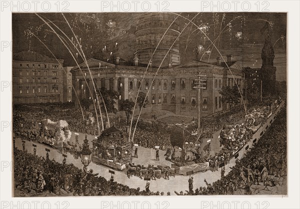 THE ST. LOUIS FAIRâ€îPROCESSION OF " THE VEILED PROPHETS."â€îFROM SKETCHES AND PHOTOGRAPHS BY JOHN A. SCHOLTEN. ST. LOUIS., 1880, 19th century engraving, USA, America