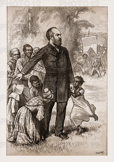 THE FRIEND OF THE FREEDMEN., 1880, 19th century engraving, USA, America