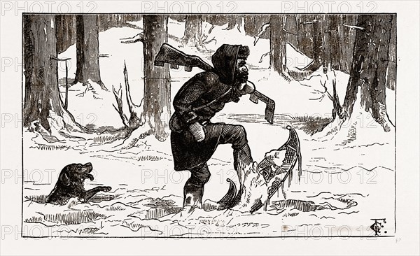 British Columbia, a province located on the west coast of Canada, DECEMBER, SOFT SNOW MISERY, 19th century engraving