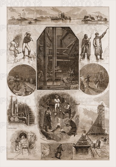 THE EXCAVATIONS UNDER FLOOD ROCK, HELL GATE, 1880, USA, America, 19th century engraving