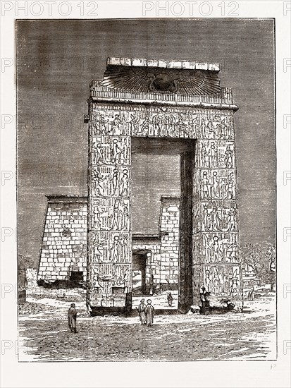 PYLONS AT KARNAK, 1880, 19th century engraving, Egypt