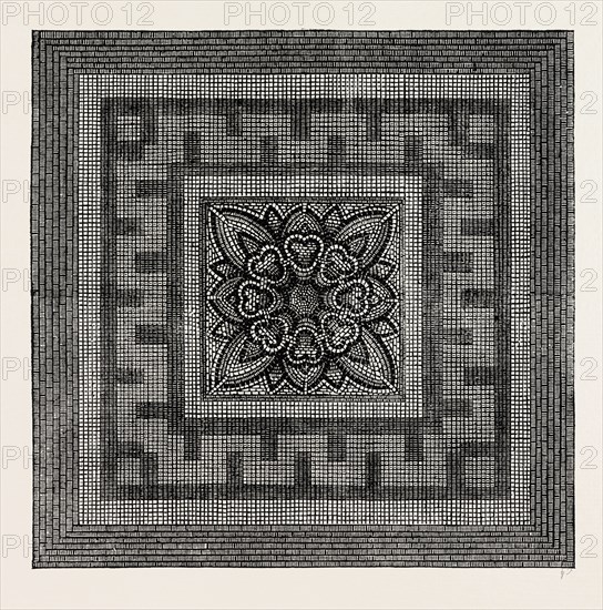 ANCIENT ROMAN PAVEMENT FOUND IN THREADNEEDLE STREET, 1841. London, UK, 19th century engraving