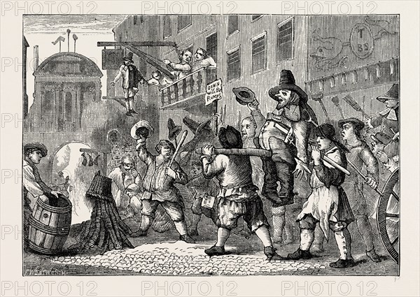 ROASTING THE RUMPS IN FLEET STREET. London, UK, 19th century engraving