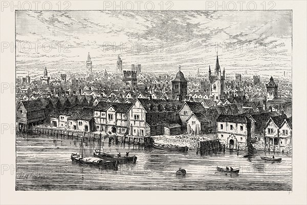 THE STEEL YARD AND NEIGHBOURHOOD IN 1540. London, UK, 19th century engraving