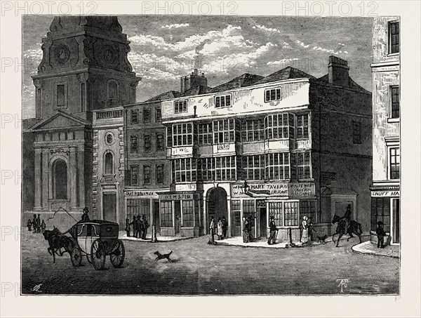 THE WHITE HART, BISHOPSGATE STREET, IN 1810. London, UK, 19th century engraving