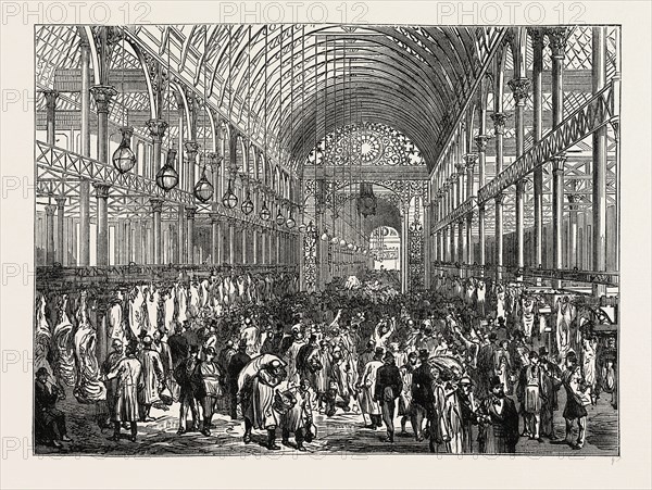 THE METROPOLITAN MEAT MARKET. London, UK, 19th century engraving