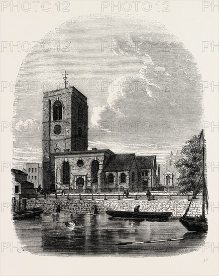 CHELSEA CHURCH, 1860. London, UK, 19th century engraving