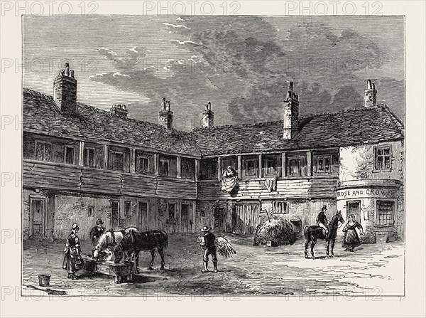 COURT-YARD OF THE "ROSE AND CROWN," 1820. London, UK, 19th century engraving