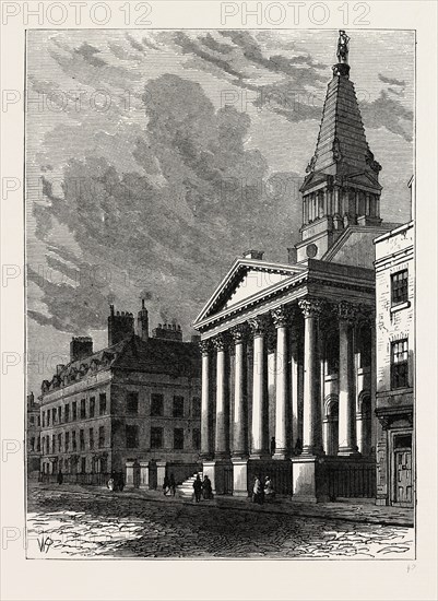 ST. GEORGE'S CHURCH, BLOOMSBURY. London, UK, 19th century engraving