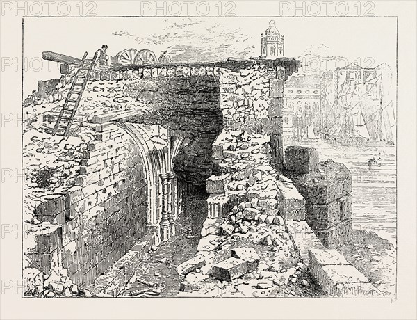 CHAPEL OF ST. THOMAS, OLD LONDON BRIDGE. From a View taken during its demolition. London, UK, 19th century engraving