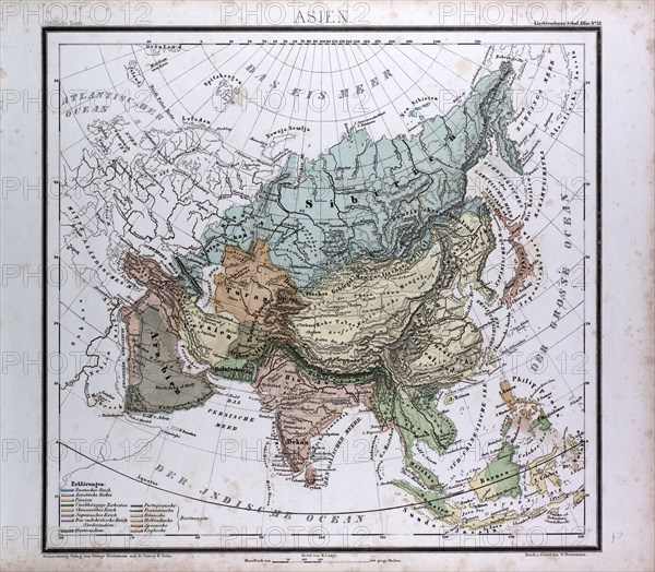 Asia Map, atlas by Th. von Liechtenstern and Henry Lange, antique map 1869