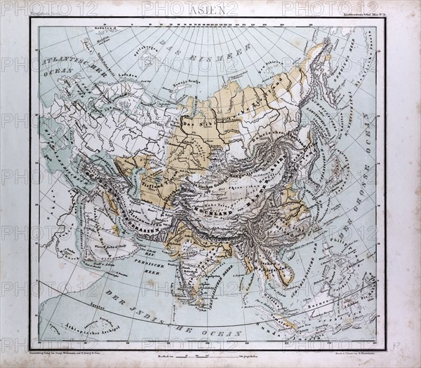 Asia Map, atlas by Th. von Liechtenstern and Henry Lange, antique map 1869