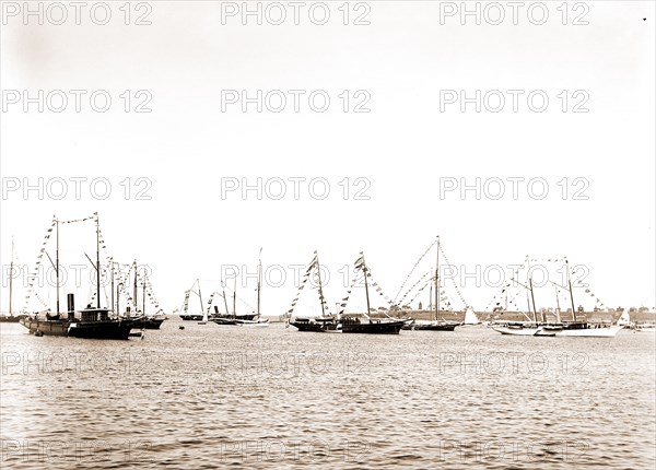 N.Y.Y.C. fleet, Vineyard Haven, August 7, '92, New York Yacht Club, Yachts, Yacht clubs, United States, Massachusetts, Vineyard Haven, 1892