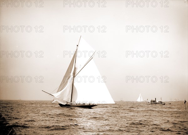 Valkyrie setting spinnaker, Peabody, Henry G, (Henry Greenwood), 1855-1951, Valkyrie II (Yacht), America's Cup races, Yachts, 1893