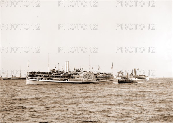Part of the excursion fleet, Grand Republic (Side wheeler), America's Cup races, Side wheelers, Regattas, Tugboats, 1899