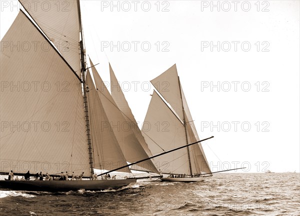 Shamrock I and Columbia after the start, Columbia (Sloop), Shamrock I (Yacht), America's Cup races, Regattas, Yachts, 1899