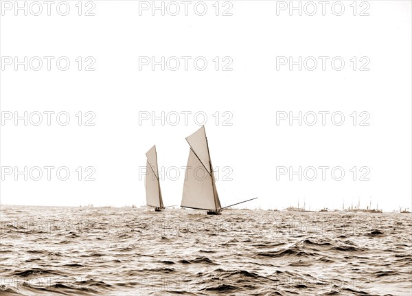 Columbia and Shamrock I, a luffing match, Columbia (Sloop), Shamrock I (Yacht), America's Cup races, Regattas, Yachts, 1899