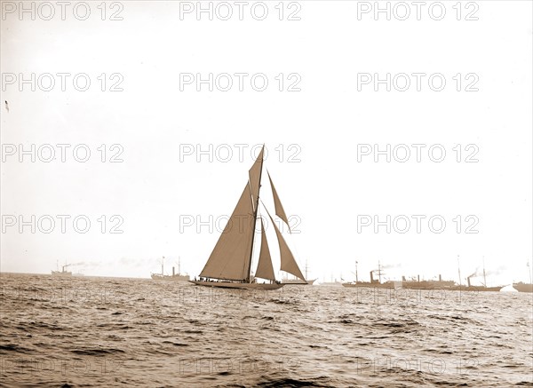 Columbia at the finish, Columbia (Sloop), America's Cup races, Regattas, Yachts, 1899