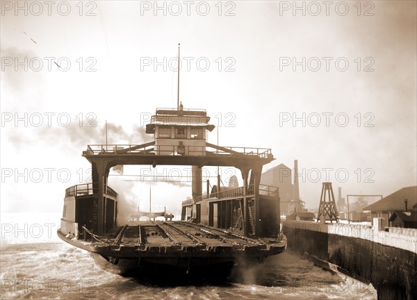 Car ferry, Transport, Detroit River, Transport (Ferry), Railroads, Ferries, Rivers, Piers & wharves, United States, Michigan, Detroit River, United States, Michigan, Detroit, 1880