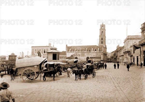 Custom House Plaza, Havana, Carts & wagons, Plazas, Catholic churches, Cuba, Havana, 1900