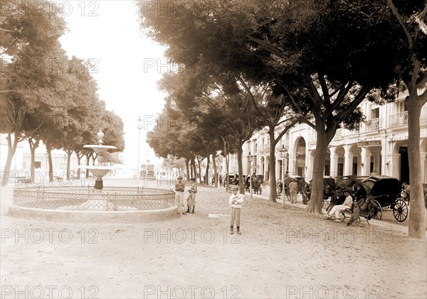 Prado and Hotel Pasaje, Havana, Hotels, Plazas, Streets, Fountains, Cuba, Havana, 1880