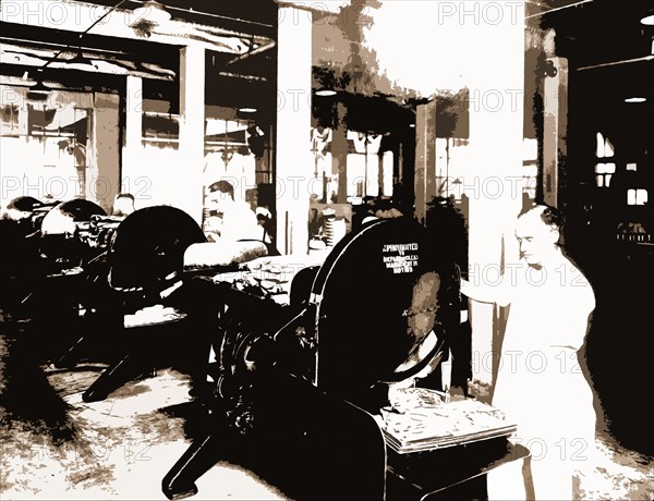 Slicing bacon, Meat industry, 1910